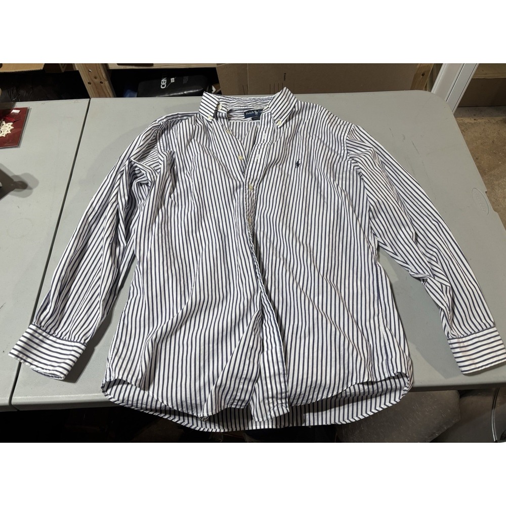 Polo Ralph Lauren Purple White Stripe Shirt Size 15.5 Mens Long Sleeve